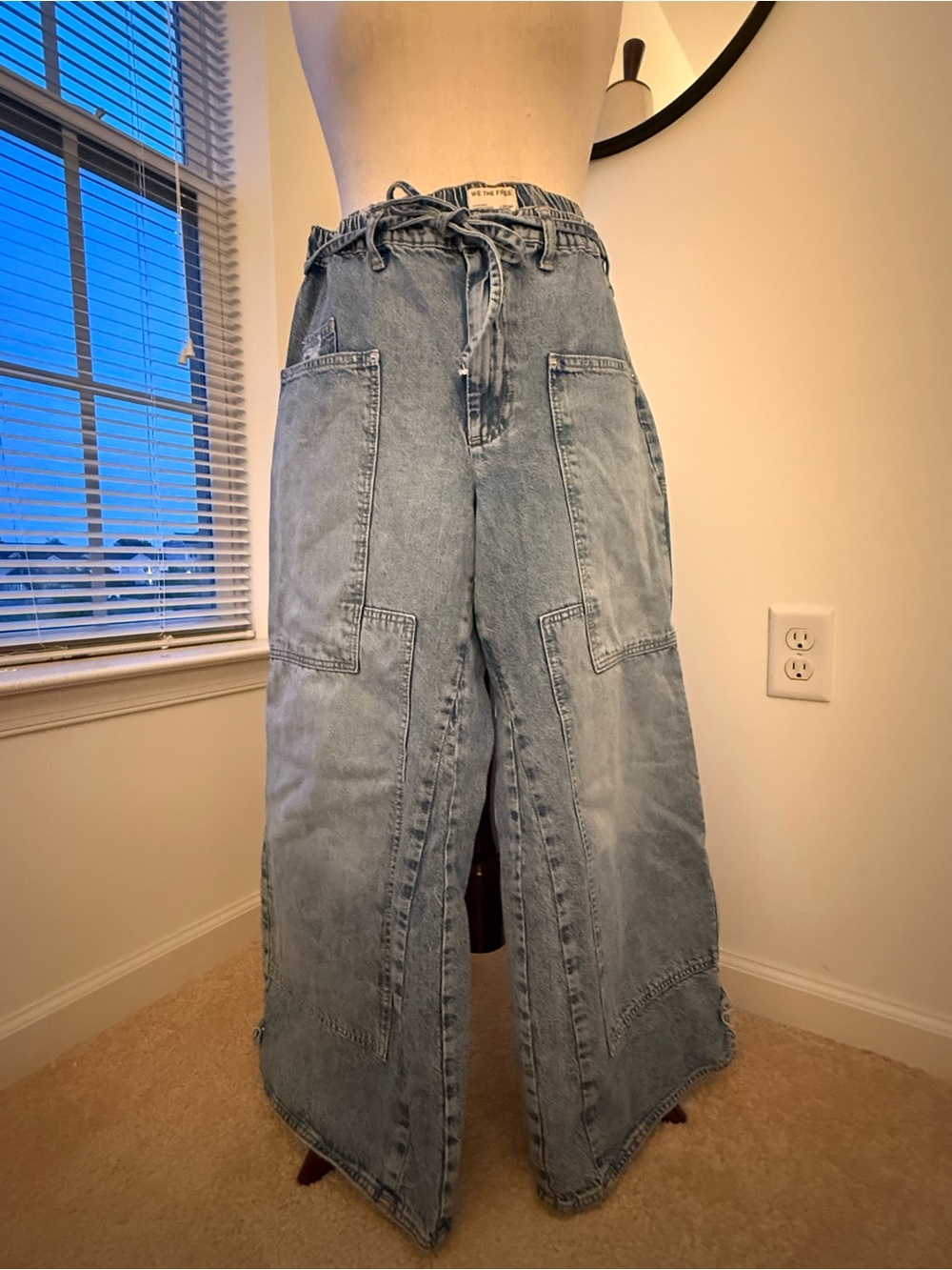 Free People Light Wash Wide-Leg Cargo Jeans